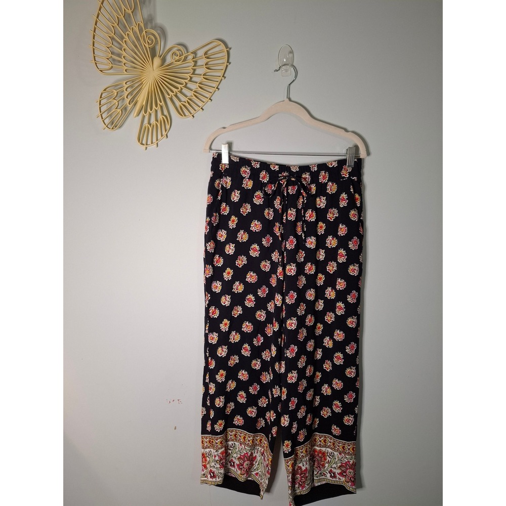 LOFT Navy Floral Wide Leg Crop Pants Boho Border Print Small